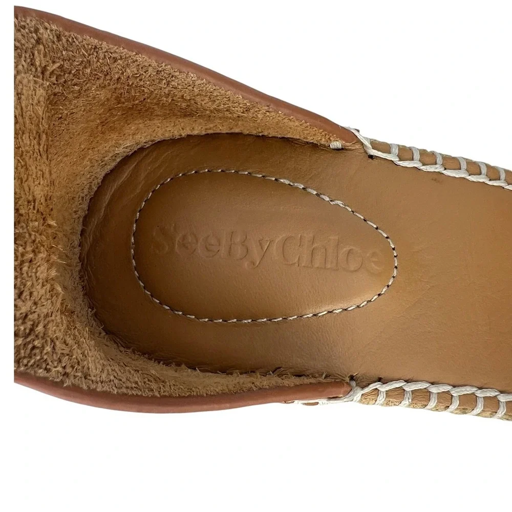 See by Chloe Glyn Leather Espadrille Wedge Sandals Brown Size 36
